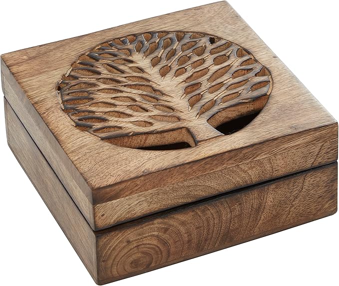 Deco 79 Wood Tree Handmade Decorative Box Decorative Keepsake Boxes with Hinged Lid, Set of 3 Storage Boxes, Brown