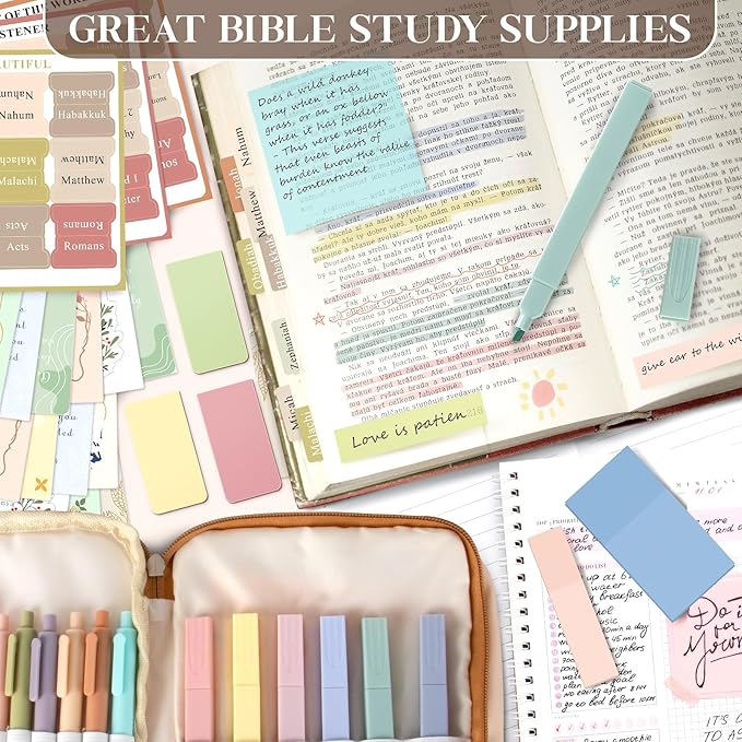 Bible Study Supplies, Bible Journaling Kit with No Bleed Bibles Highlighters, Pens, Storage Bag, Sticky Notes, Tabs, Ideal Christian Bible Gifts for Women, Accessories Kits for Bible Study Group