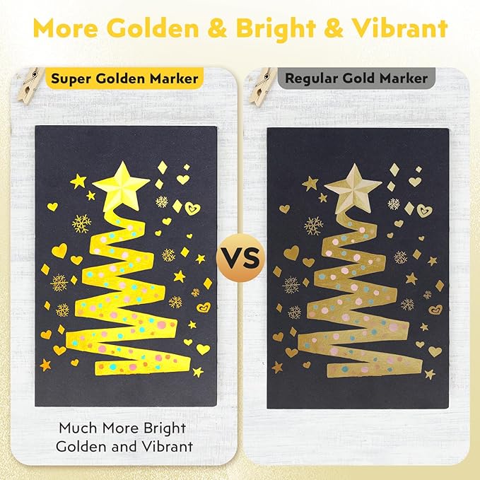 5 Pack Super Gold Paint Markers - Metallic Gold Acrylic Paint Pens Glitter Extra Fine Tip 0.7mm for Black Paper,Wood, Rock Painting, Glass, Fabric