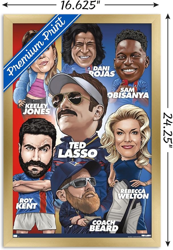 Ted Lasso - Character Grid Wall Poster, 22.4L" x 14.7W", Gold Framed Version