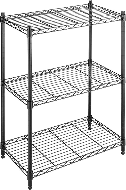 Whitmor 3 Tier Shelving Unit, Metal Storage Shelves, Adjustable Heavy Duty Shelf, 400 lbs Capacity per Shelf, 1200 lbs Total for Home, Garage, Workshop, 23" L x 13" W x 30" H, Black