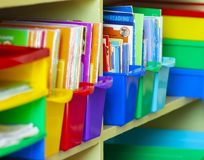 Storex Small Book Bin – Interlocking Plastic Organizer for Home, Office and Classroom, Blue, 6-Pack (71108U06C)
