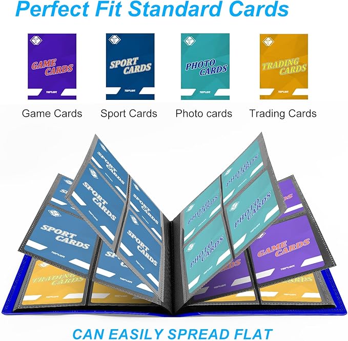4 Pocket Card Binder for 160 Sleeves, Card Folder Ablum for Trading Cards Collection for Sports Cards, Baseball Cards, Game Cards, Mini TCG Binder Fit for MTG, Gift for Card Collector(Navy Blue)
