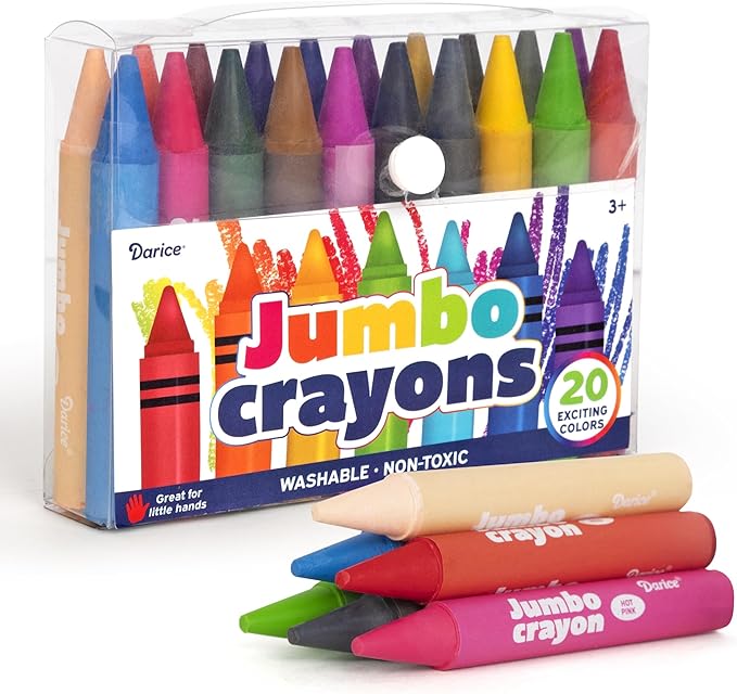 Darice Jumbo Crayons for Toddlers, 20 Colors Large Crayons for Kids, Washable, Non-Toxic Giant Crayon for Kid and Toddler Coloring Classroom Back to School Supplies
