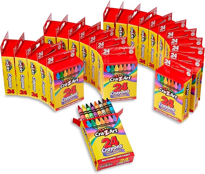 Cra-Z-Art Crayons, Bulk Pack, 24 Count, 24 Packs of Crayons, Bulk School Supplies for Classroom, Back to School Essentials