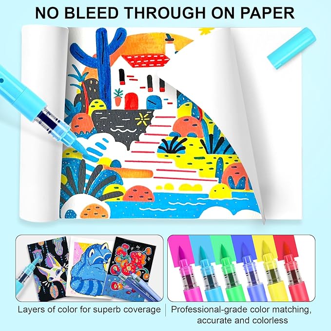 60 Colors Acrylic Paint Markers, Automatic Ink Control System with Soft Brush Tip Acrylic Paint Pens for Rock Painting, Canvas, Wood, Glass, Metal, Ceramic, Calligraphy, Card Making, DIY Crafts