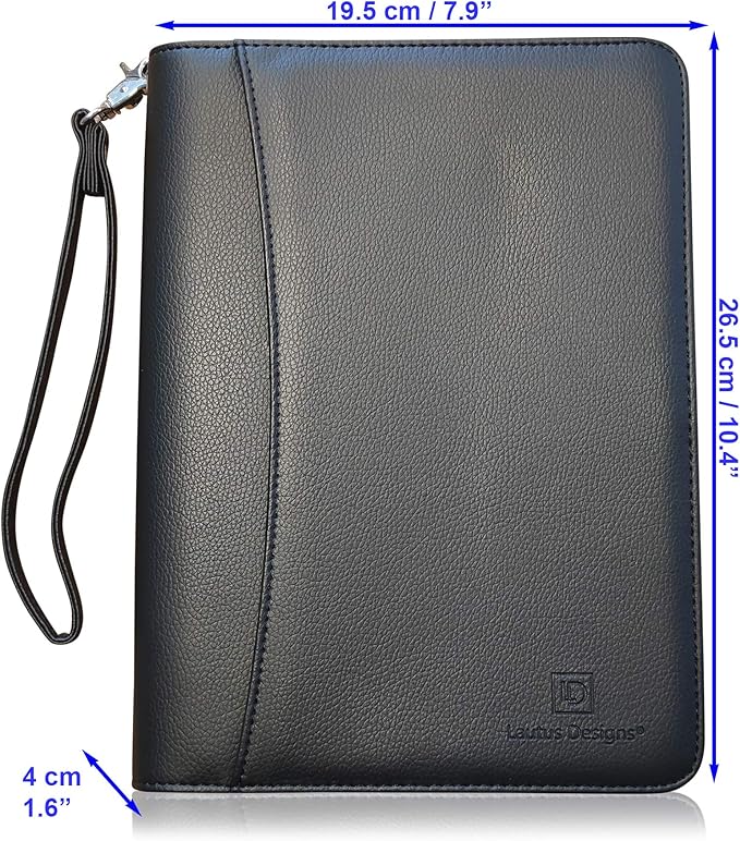 Customized Junior Zippered Leather Padfolio - Name/Logo Printed on Matt Black PU Leather Portfolio Binder & Organizer Folder with 8 Inch Tablet Sleeve & with Junior Legal Notepad
