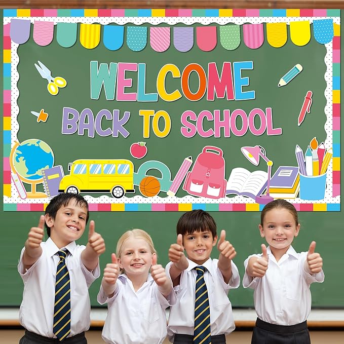 Welcome Back to School Bulletin Board Classroom Decorations Colorful Welcome Banner Cutouts Wall Door Decor Chalkboard Sign for First Day of School Classroom Party