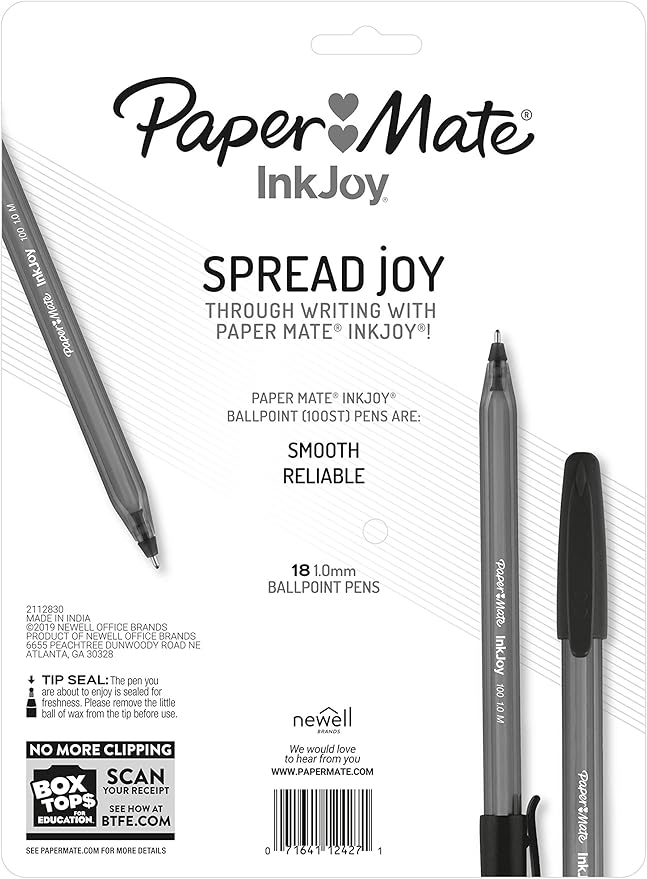 Paper Mate InkJoy 100ST Ballpoint Pens, Medium Point (1.0mm), Black, 18 Count