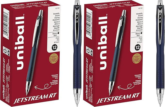 Uni-Ball Jetstream RT,0.7mm - Black Ballpoint Pens - Wirecutter Best Pen,School Pens,Ink-Pens | Ballpoint Pen,Colored-Pens,Fine Point,School Supplies,(Pack of 24)