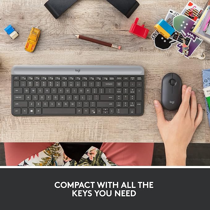 Logitech MK470 Slim Wireless Keyboard and Mouse Combo - Modern Compact Layout, Ultra Quiet, 2.4 GHz USB Receiver, Plug n' Play Connectivity, Compatible with Windows - Graphite
