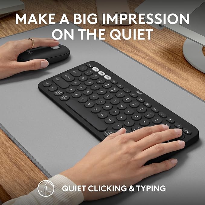 Logitech Pebble 2 Combo, Wireless Keyboard and Mouse, Quiet and Portable, Customizable, Logi Bolt, Bluetooth, Easy-Switch for Windows, macOS, iPadOS, Chrome - Black