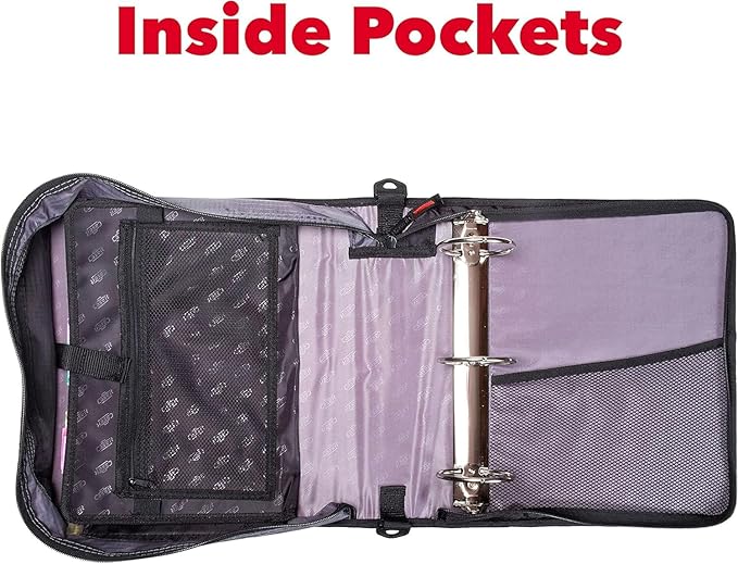 Case-it The Mighty Zip Tab Zipper Binder - 3 Inch O-Rings - 5 Color Tab Expanding File Folder - Multiple Pockets - 600 Sheet Capacity - Comes with Shoulder Strap - Jet Black D-156-N-C