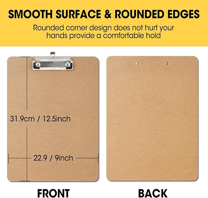 6 Pack Clipboards Bulk, Clip Boards 8.5x11 Standard Letter Size, Clipboards for Classroom, Wooden Clipboard