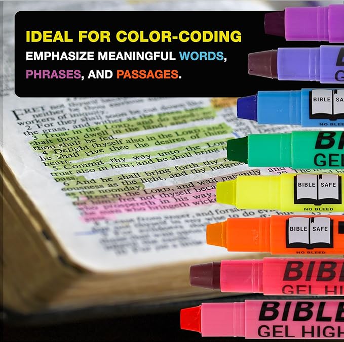 U.S. Office Supply Bible Safe Highlighter Set of 16, 2 Sets of 8 Bright Flouresent Colors, Dry Bible Highlighters No Bleed, Fade or Smear, Safe Gel Markers, Accessories, Study Guide