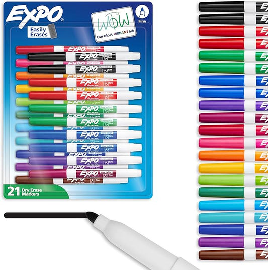 EXPO Dry Erase Markers Whiteboard Markers with Low Odor Ink Fine Tip Assorted Vibrant Colors 21 Count