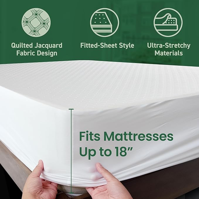 SafeRest Sleepure Waterproof Mattress Protector Twin Size - Viscose Derived from Bamboo - Fitted with Stretchable Pockets - Machine Washable Cotton Twin Mattress Cover for Bed