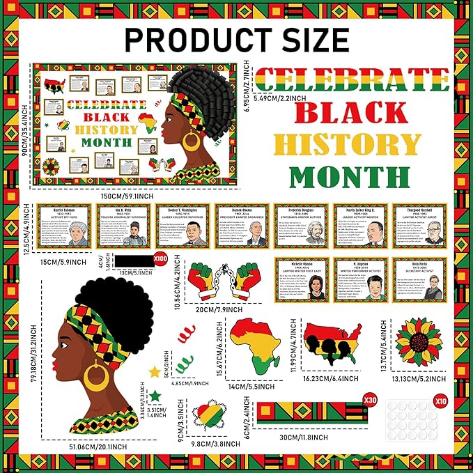 3D Black History Month Bulletin Board Set Famous African American Classroom Decoration Motivational Cutouts Black History Bulletin Board Border for School Classroom Home Party Chalkboard Wall Decor