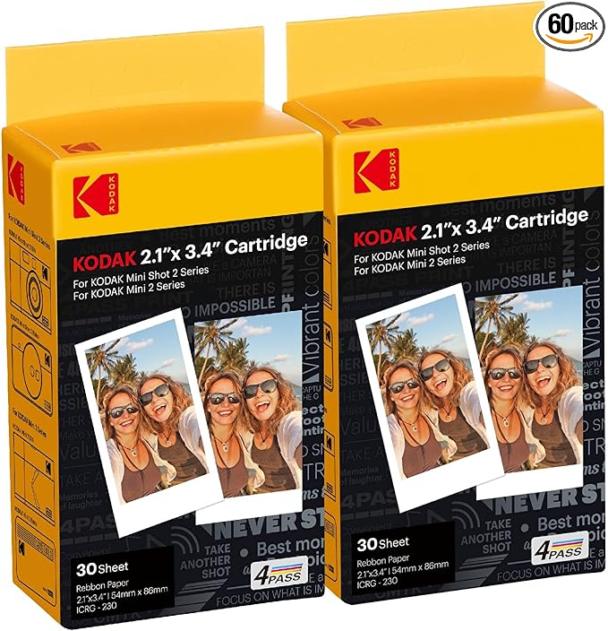 Kodak 4Pass 2.1 x 3.4 Inches Film Cartridge (60 Sheets) for Kodak Mini 2 Retro and Mini Shot 2 Retro