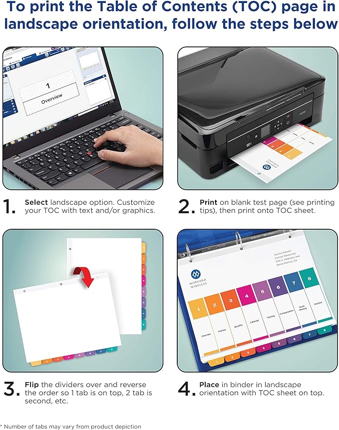 Avery Dividers for 3 Ring Binders, 10 Tabs per Set, Customizable Table of Contents, Multicolor Tabs, Great for Organizing Reports, Projects, and More (11135)