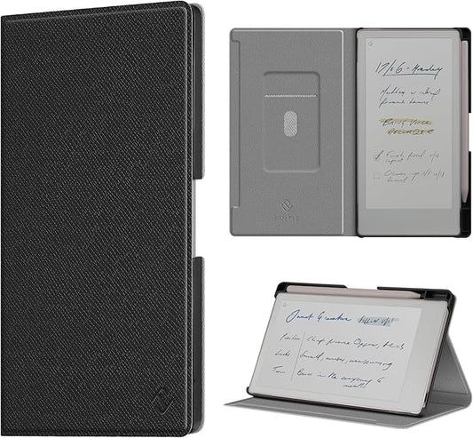Fintie Case for 7.3" Remarkable Paper Pro Move 2025, [Built-in Pen Holder] PU Leather Hard Back Shell Flip Standing Cover Auto Wake/Sleep with Card Slot, Black
