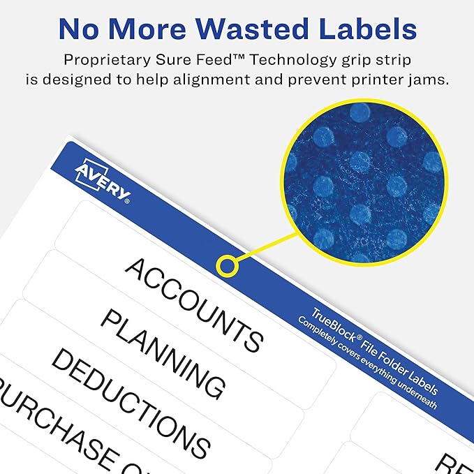 Avery File Folder Labels with TrueBlock Technology, Permanent Adhesive, 2/3" x 3-7/16", Laser/Inkjet, 4-Pack, 150 Labels Total (08593)