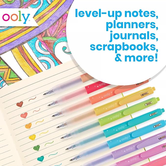Ooly Oh My Glitter Gel Pens - Set of 4 Cute School and Art Supplies for Girls, Planner Pen with Comfort Grip, Ideal Retractable Glitter Pens for Decorations & Office Use