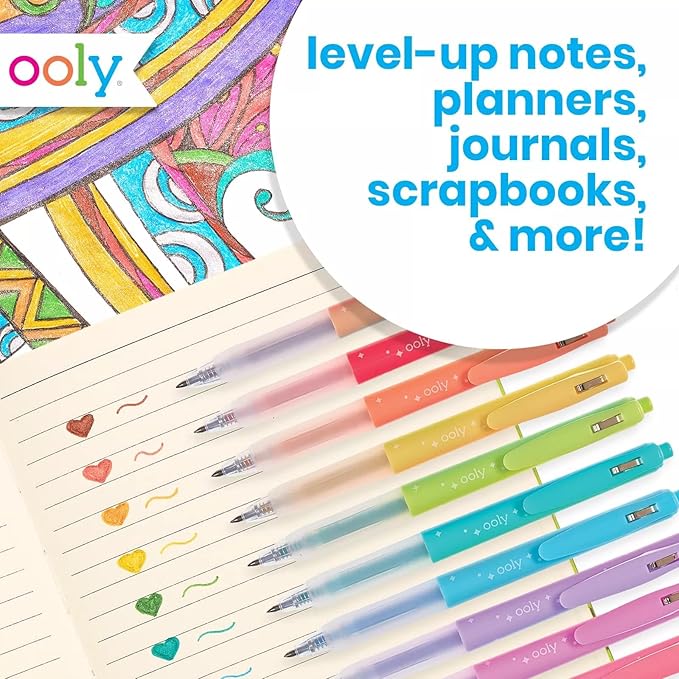 Ooly Oh My Glitter Gel Pens - Set of 12 Cute School and Art Supplies for Girls, Planner Pen with Comfort Grip, Ideal Retractable Glitter Pens for Decorations & Office Use