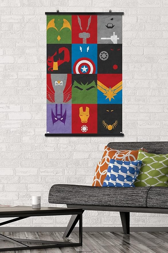 Trends International Marvel Comics - Avengers - Minimalist Grid Wall Poster, 22.375" x 34", Premium Poster & Clip Bundle