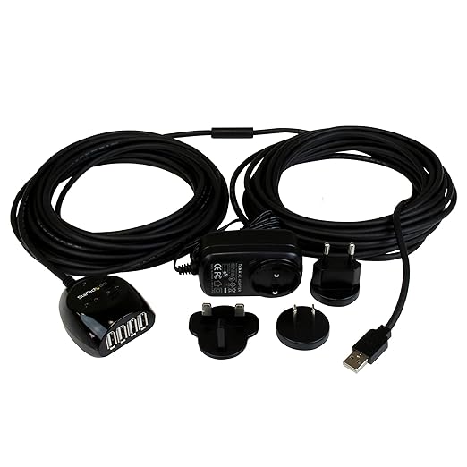 StarTech.com 15m USB 2.0 Active Cable with 4 Port Hub - Long USB Cable with 4 port USB Hub - USB A (M) to 4x USB A (F) - 15m, 50 ft Black, TAA (USB2EXT4P15M)