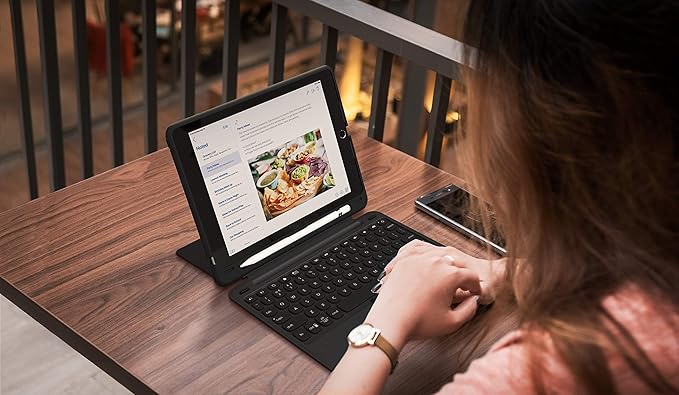 ZAGG Slimbook Go | iPad Keyboard Case for 9.7-Inch iPad (2018, 2017) | Ultra-Slim & Light | Rotatable | Detachable | Pair 2 Devices | Bluetooth Wireless | Backlit 7 Color (Black)