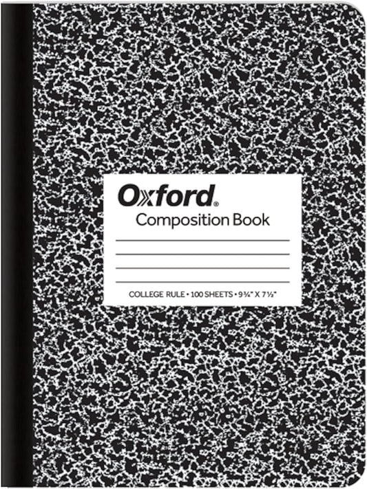 Oxford Composition Notebook, College Ruled Paper, 9-3/4" x 7-1/2", Black Marble Covers, 100 Sheets, 1 Book (63796)