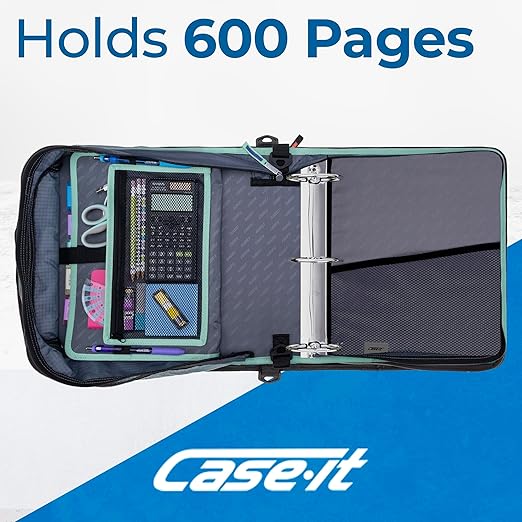 Case-it Mighty Zip Tab School Zipper Binder | 3-Inch O-Rings, 600-Sheet Capacity, 5-Subject Expanding File Folder, Multiple Pockets & Storage Organizer, Shoulder Strap | D-146 Northern Lights