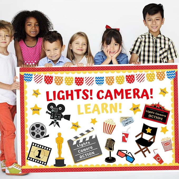 70Pcs Movie Night Bulletin Board Decorations Set, Welcome Back to School Classroom Decorations Kit Movie Theme Cutouts Decor for Classroom Home Office Chalkboard Wall Window Door