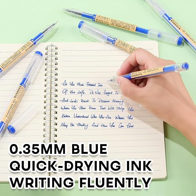 RIANCY 12 Pack Blue Gel Ink Pens, 0.35mm Extra Fine Point Tip, Japanese Style Stationery Quick Dry No Smear No Bleed, Smooth Writing Pens Ballpoint for Journaling Note Taking Office School Supplies