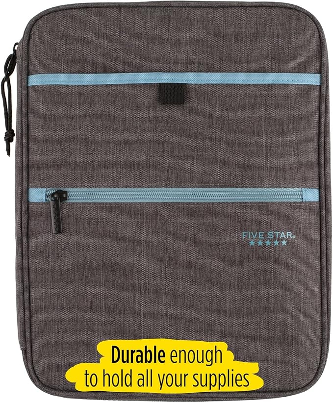 Five Star Zipper Binder, 1 Inch 3-Ring Binder with Round Rings, Carry-All with Pockets and 4-Tab Dividers, 375 Sheet Capacity, Gray/Mint (29092BH0) (Pack of 8)