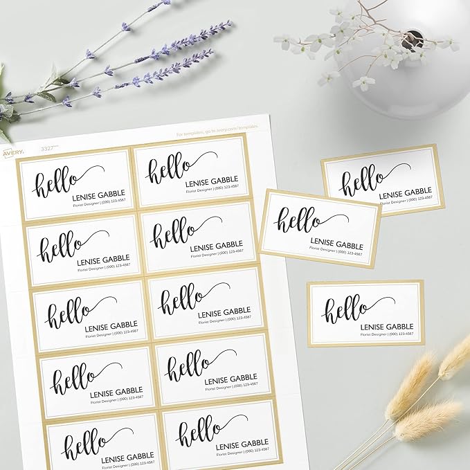 Avery Business Cards, Metallic Gold Borders, 2" x 3.5", 100 Total, Laser/Inkjet Printable Business Cards (3327)