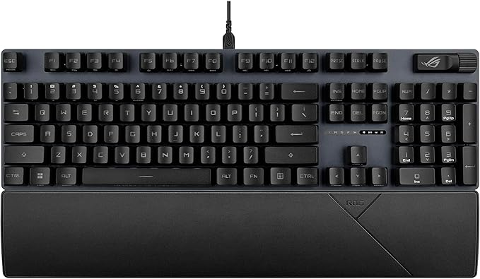 ASUS ROG Strix Scope II Gaming Keyboard, pre-lubed ROG RX Red Linear Optical switches, Sound-dampening Foam, PBT doubleshot keycaps, Streaming hotkeys, Multi-Function Controls, Wrist Rest
