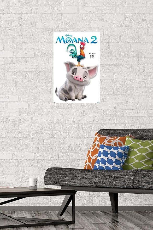 Disney Moana 2 - Heihei and Pua Feature Series Wall Poster, 22.4L" x 14.7W", Premium Poster & Mount Bundle