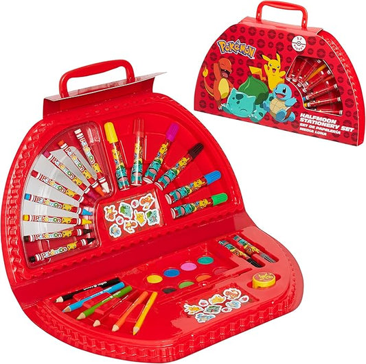 Pokemon Art Set for Boys Girls Drawing Painting Kit Markers Crayons Colored Pencils School Supplies Anime Gifts for Kids (Red)
