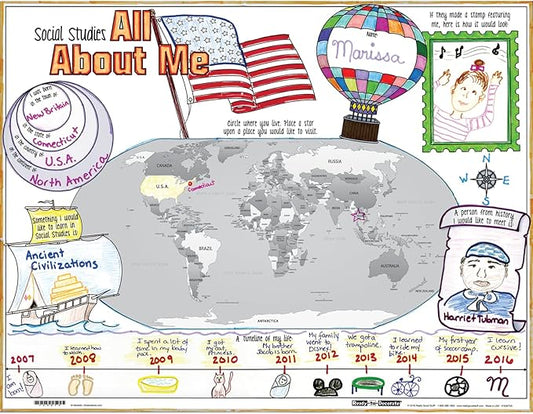 Really Good Stuff Ready-to-Decorate Social Studies All About Me Posters, 22" by 17" (Set of 24) - Classroom Decor, Preschool and Elementary Classroom Must Haves, Sit Dots, Teacher Supplies