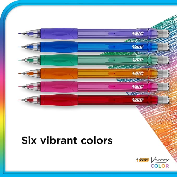 BIC Velocity Colored Lead Mechanical Pencil Refills, Medium Point (0.7mm), Assorted Colors, 36-Count Pack