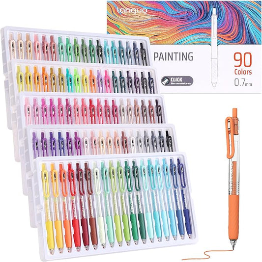 Retractable Acrylic Gel Pens for Coloring, 90 Colors Click Acrylic Paint Pens Set with 0.7mm Tip for Adult Coloring, Colored Gel Pens for Black Paper, Rock, Glass, Fabric, DIY and Art Crafts