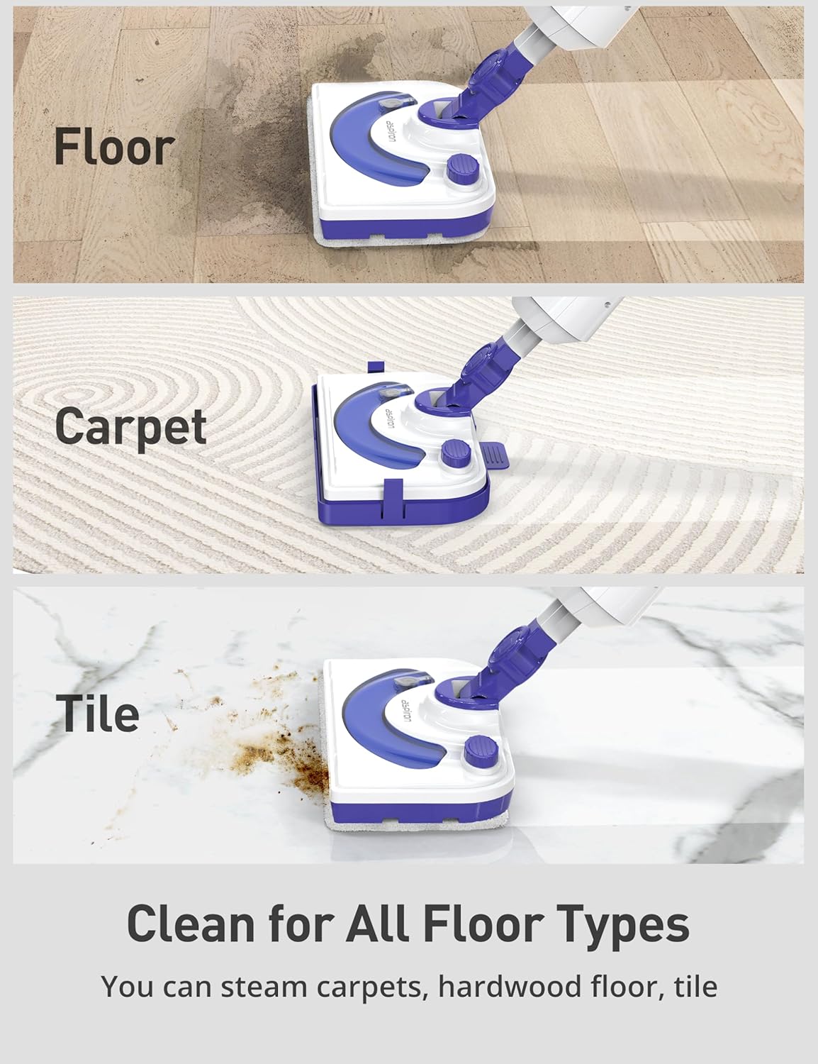 Professional Steam Mop Cleaner, 1300W Floor Steamer with Detergent Chamber, 25S Heat Up, Lightweight Steamer for Cleaning with 2 Washable Pads, Safe for Tiles, Upholstery, Carpet, Hardwood, Navy