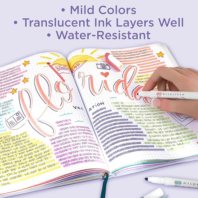 Zebra Pen Mildliner Dual-Tip Highlighter Marker Set, Broad and Fine Point Tips, No Bleed, Ideal for Bible Highlighting, Journaling, School and Office Supplies, Assorted Mild Colors, 6-Pack (78906)