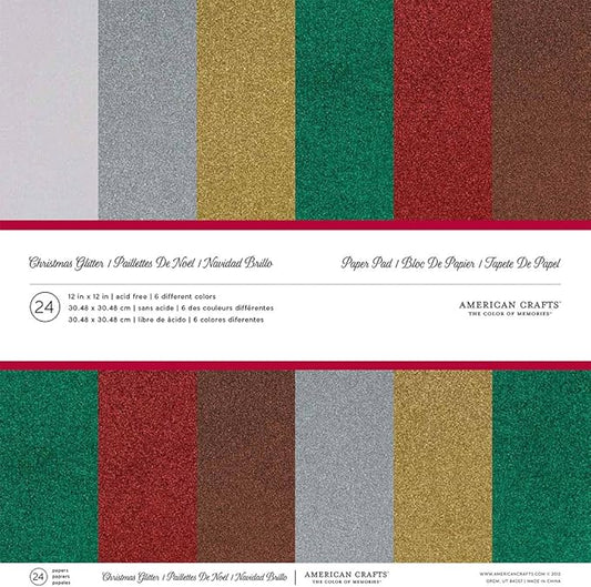 American Crafts 24-Pack Cardstock Pack, 12 by 12-Inch, Christmas Glitter