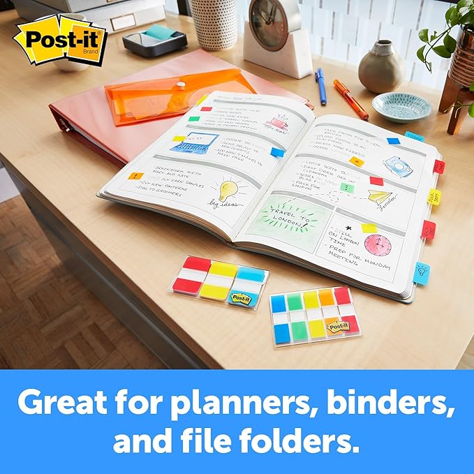 Post-it Tabs, .625 in Solid, Aqua, Yellow, Pink, Violet, 10/Color, 40/Dispenser (676-AYPV) (24 Pack)