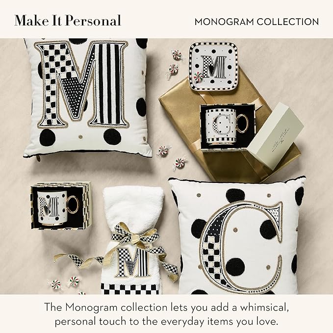 MACKENZIE-CHILDS Monogram Dish, Decorative Ceramic Letter Plate, 5 3/4" Square, A