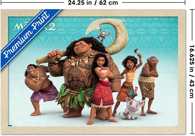 Disney Moana 2 - Group Wall Poster, 22.4L" x 14.7W", Blonde Framed Version