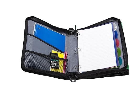Case-it The Z Shape Zipper Binder - Two Binders in One - Double Sided 1.5 Inch D-Ring - Multiple Pockets - 500 Page Capacity - Comes with Shoulder Strap, Blue Z-176